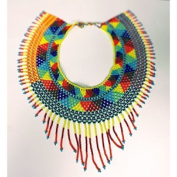 New Beautiful Handmade Colorful Beaded Mexican Collar Necklace - Picture 4 of 7
